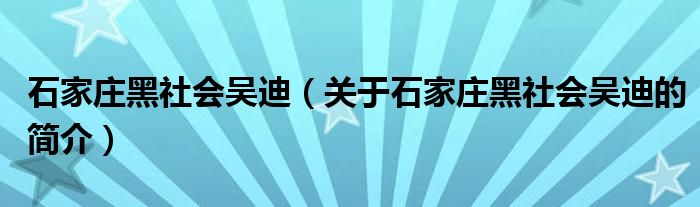 石家莊黑社會吳迪（關(guān)于石家莊黑社會吳迪的簡介）