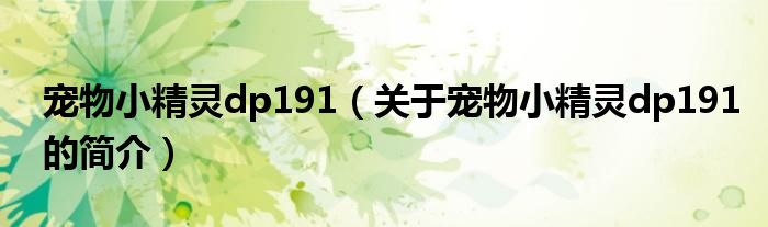 寵物小精靈dp191（關于寵物小精靈dp191的簡介）