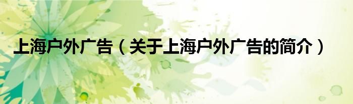 上海戶外廣告（關(guān)于上海戶外廣告的簡(jiǎn)介）