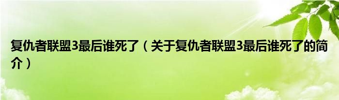 復(fù)仇者聯(lián)盟3最后誰死了（關(guān)于復(fù)仇者聯(lián)盟3最后誰死了的簡(jiǎn)介）