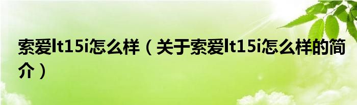 索愛lt15i怎么樣（關(guān)于索愛lt15i怎么樣的簡介）