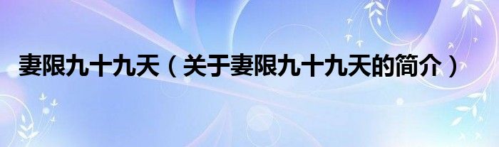 妻限九十九天（關(guān)于妻限九十九天的簡介）