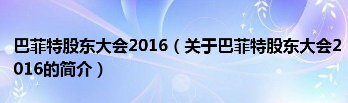 巴菲特股東大會2016（關于巴菲特股東大會2016的簡介）