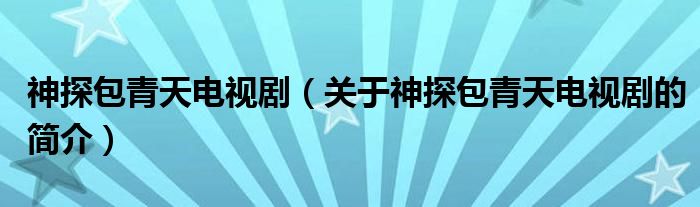 神探包青天電視劇（關(guān)于神探包青天電視劇的簡介）