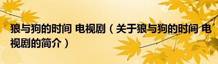 狼與狗的時間 電視?。P(guān)于狼與狗的時間 電視劇的簡介）