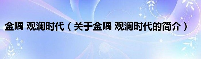 金隅 觀瀾時代（關于金隅 觀瀾時代的簡介）