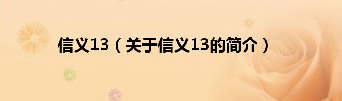 信義13（關(guān)于信義13的簡介）