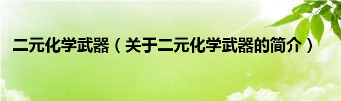 二元化學武器（關(guān)于二元化學武器的簡介）