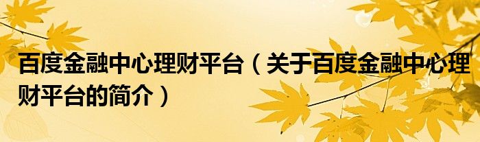 百度金融中心理財(cái)平臺(tái)（關(guān)于百度金融中心理財(cái)平臺(tái)的簡(jiǎn)介）