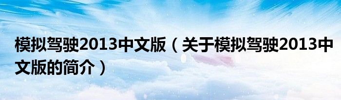 模擬駕駛2013中文版（關(guān)于模擬駕駛2013中文版的簡介）