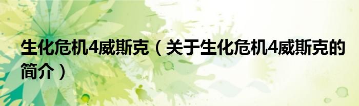 生化危機4威斯克（關(guān)于生化危機4威斯克的簡介）