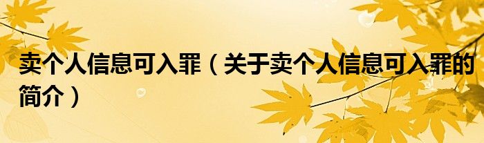 賣個(gè)人信息可入罪（關(guān)于賣個(gè)人信息可入罪的簡介）