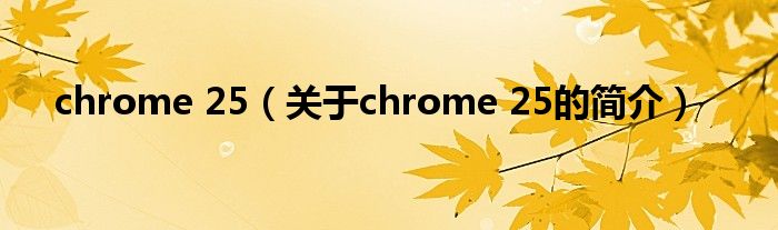 chrome 25（關于chrome 25的簡介）