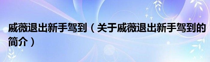 戚薇退出新手駕到（關(guān)于戚薇退出新手駕到的簡介）