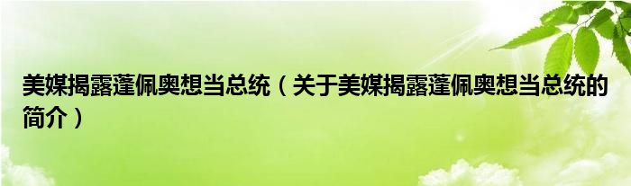 美媒揭露蓬佩奧想當總統(tǒng)（關于美媒揭露蓬佩奧想當總統(tǒng)的簡介）