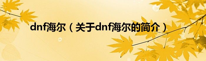 dnf海爾（關于dnf海爾的簡介）