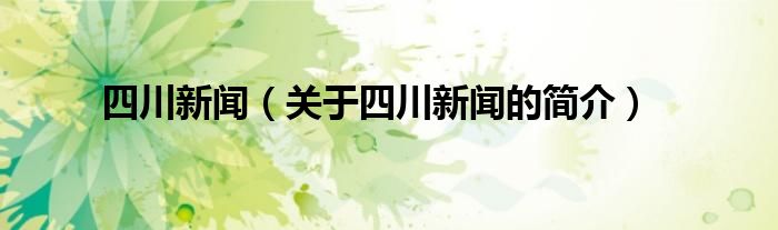 四川新聞（關(guān)于四川新聞的簡介）