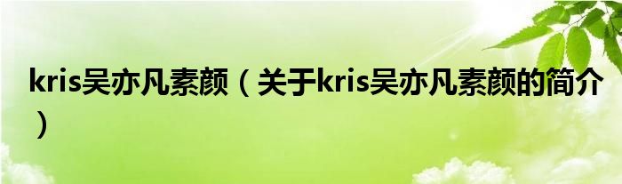 kris吳亦凡素顏（關(guān)于kris吳亦凡素顏的簡介）