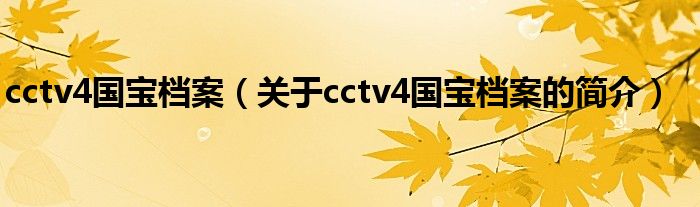 cctv4國寶檔案（關于cctv4國寶檔案的簡介）