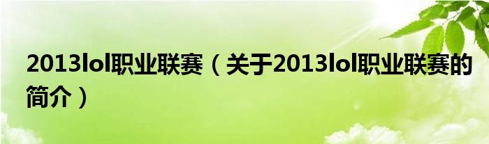 2013lol職業(yè)聯(lián)賽（關(guān)于2013lol職業(yè)聯(lián)賽的簡(jiǎn)介）