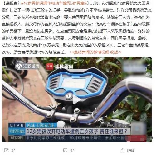 12歲男孩誤操作電動車撞死5歲男童，法院判決共同承擔(dān)賠償責(zé)任